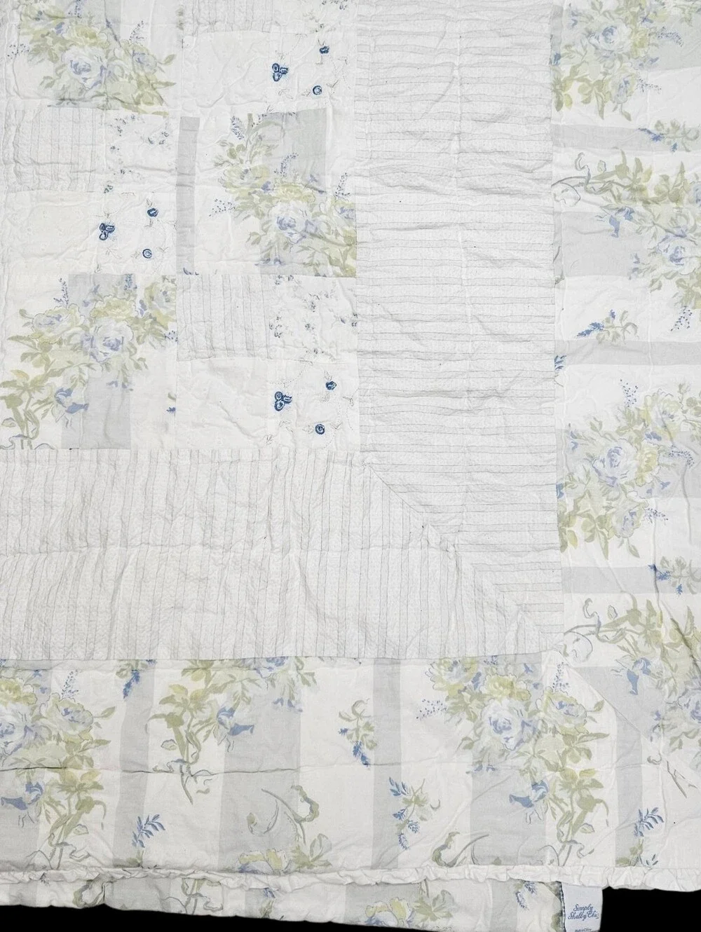 Simply Shabby Chic British Rose Rachel Ashwell KING Reversible Quilt Blue Floral